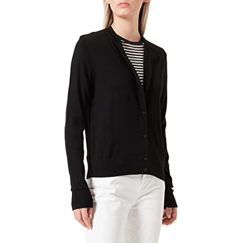 BOSS Damen Fadenasis Cardigan aus Schurwolle mit Rundhalsausschnitt und Knopfleiste Schwarz L Cover