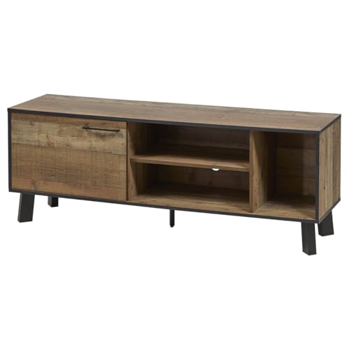 C L'AFFAIRE Meuble TV 1 Porte 3 Niches Aspect Bois et Métal - KARMO