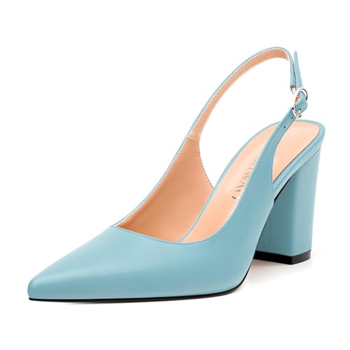 Women's Slingback Pumps, Pointed Closed Toe Block High Heels, Fashion Adjustable Buckle High Heel Shoes for Women