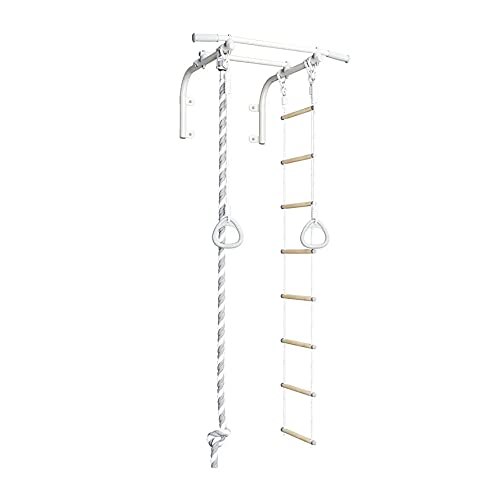 Wall mounted pull up bar with accessories, chin up bar, rope ladder, gymnastic rings, gym climbing rope, klimmzugstange