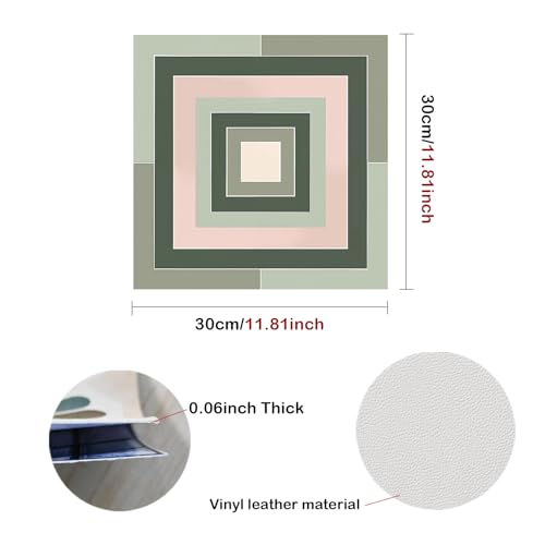 Image of Nuxovilar Peel and Stick Vinyl Floor Tiles, 12x12 Inch | Morandi Pink Green Square Geometric Pattern, Self-Adhesive Flooring (10 Pcs)