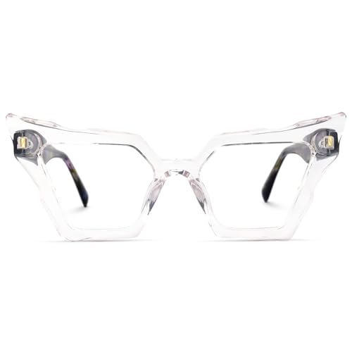 Image of Zeelool Vintage Cat Eye Glasses Frame for Women with Non-prescription Clear Lens Jeralys ZJGA555269-01 Crystal