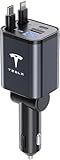 LFZNB Einziehbares Ladegerät für Mobiltelefone, superschneller Ladegerätadapter 4 in 1 69 W, kompatibel mit, 2,6 ft, 180° verstellbar, Spannungsanzeige für Tesla Model Y.3,S,X
