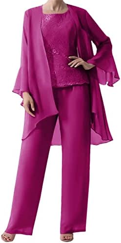 3 Pcs Mother of Bride Dress Pant Suit Sleeve Formal Evening Dress Fuchsia 22W