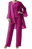 3 Pcs Mother of Bride Dress Pant Suit Sleeve Formal Evening Dress Fuchsia 22W