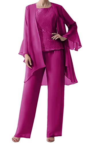 3 Pcs Mother Of Bride Dress Pant Suit Sleeve Formal Evening Dress Fuchsia 22W #TOP22