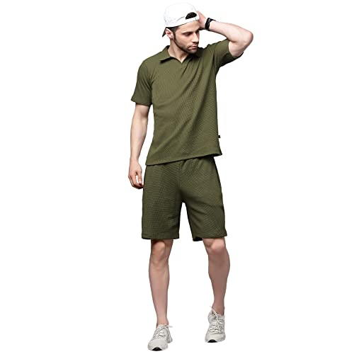 Image of Rigo Cotton Blend Waffle Knit Self Textured Co-Ord Set For Men's|Night Suit Set|Lounge-Wear Pajama Set|Night Wear, Beach Wear, Vacation Wear
