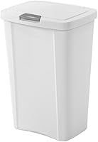 Sterilite 13 Gallon Touch Top Trash Can, White - Space-Saving Kitchen Wastebasket with Titanium Latch