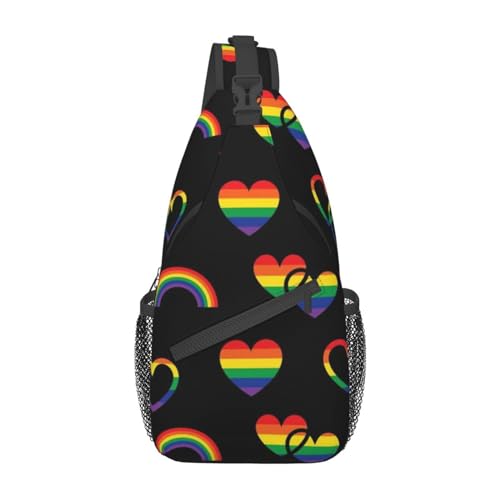 Rainbow Lgbt Gay Pride Crossbody Sling Backpack Chest Bag Daypack For Hiking, Casual, Travel