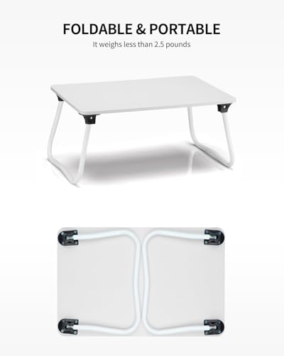 Image of Ruxury Foldable Lap Desk Laptop Stand Bed Desk Table Tray, Breakfast Serving Tray, Portable & Lightweight Mini Table, Lap Tablet Desk for Sofa Couch Floor - White