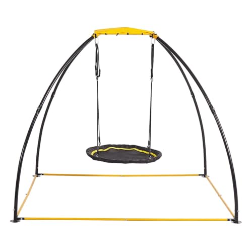 Image of JumpKing UFO Swing Trampoline With Round/Rectangular Seat | Comfortable & Sturdy Kids Trampoline With 360° Range, Foam Cushion, Great For Outdoor Fun & Relaxing, For Grass Or Woodchip Areas