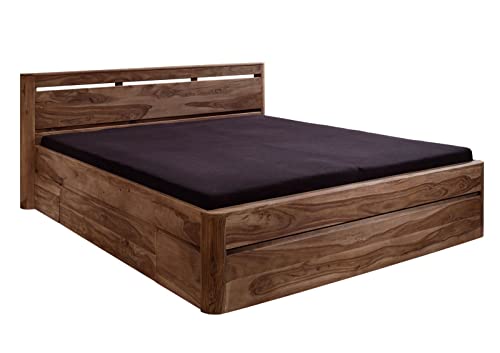 MASSIVMOEBEL24.DE | Toronto Bett mit Schublade 160x200, Farbe:Dunkelbraun gebeizt
