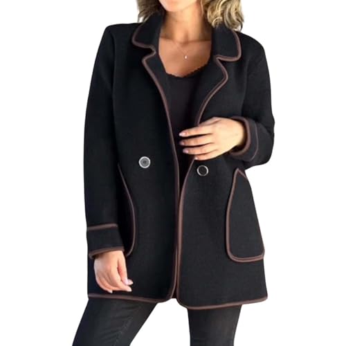 Mmoneyake Womens Cropped Wool Jacket Lightweight Short Pea Coat Embroidered Contrast Trims Blazer Jackets Cardigan Outwear