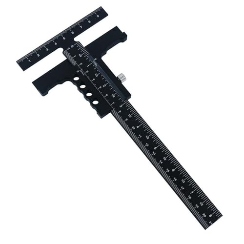 T字型木工用スクライバー、多機能定規、黒アクセサリースライド定規マーキング測定ゲージ、微調整不要
