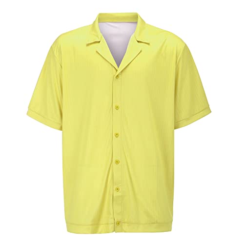 Camisa hawaiana para hombre de manga corta para verano, camisa de ocio monocolor, polo Kuban con cuello de playa, camisa de manga corta suave, camisa de rayas con estructura de playa, camisas