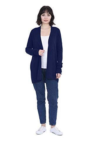 Image of Cashmeren Women's 100% Pure Inner Mongolian Cashmere Essential Mid-Thigh Cardigan (Small, Navy)