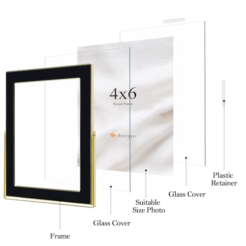 Image of eletecpro 4x6 Enamel Floating Picture Frame with 4.7 inch x 6.7 inch Real Double Glass Cover for Floating Effect, Black Floating Photo Frame for Tabletop, Display Multi-Size Photos and Artworks, Desk Decor