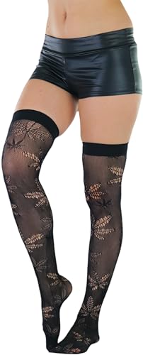 Image of ToBeInStyle Women's Thigh High Stockings Bodystocking Tights Medicinal Cannabis Marijuana Weed Leaf Print Festival Hosiery