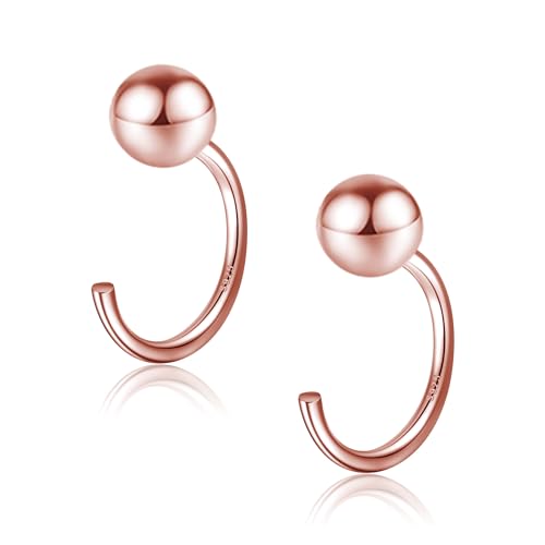 Image of CHIC & ARTSY 925 Sterling Silver Half Hoop Earrings for Women, Small Huggie Hoops Set with Ball Bar Star Moon Cross & Pearl, Lightweight Comfort Fit Everyday & Sleep Earrings