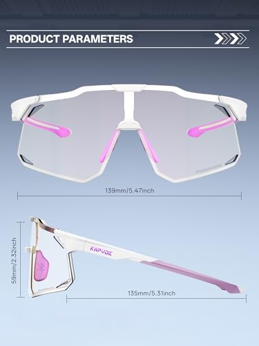 KAPVOE Fahrradbrille Selbsttönend Herren Damen Photochrome Sport Sonnenbrille Klar Rennrad Brille TR90 Rahmen Schnelle Brille MTB Radfahren Radbrille mit UV400 Schutz Sportbrille für Laufen Rosa
