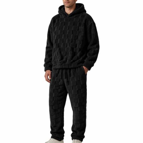 Mens Pajamas Set Fluffy Flannel Loungewear Textured Pullover Hoodie Pjs - image 1