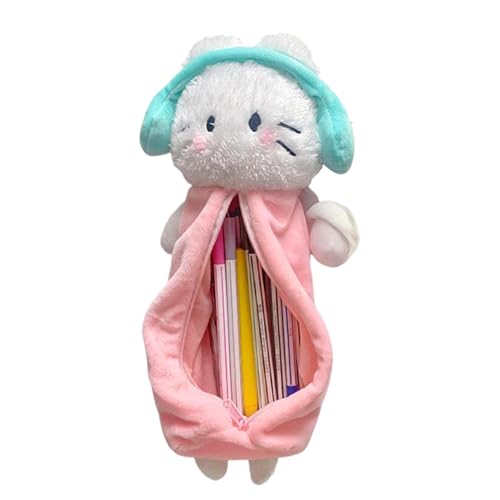 Nevalerra Estuche para lápices, de Almacenamiento de Felpa para bolígrafos y artículos de papelería, diseño de Gato con Auriculares, Estuche con Cremallera, para niños, Estudiantes y artículos