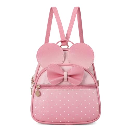 KL928 Mini mochila feminina com laço de bolinhas e laço para meninas, bolsa de ombro conversível, Rosa claro, rosa, Small, Casual