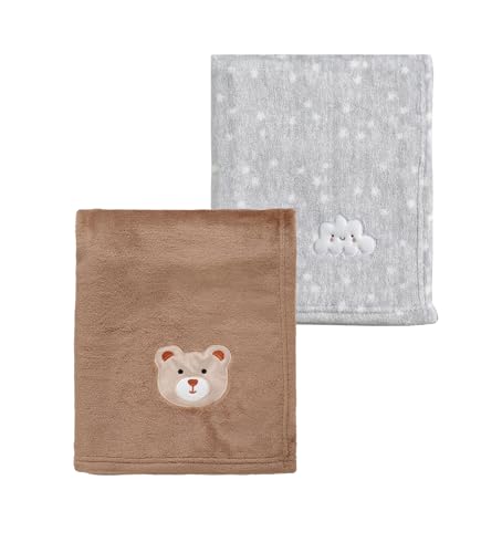 Image of CREVENT 2Pcs 30''X40'' Cute Cozy Fluffy Warm Baby Blankets for Infants Toddlers' Bedding Crib Cot Stroller - Grey Cloud + Brown Bear