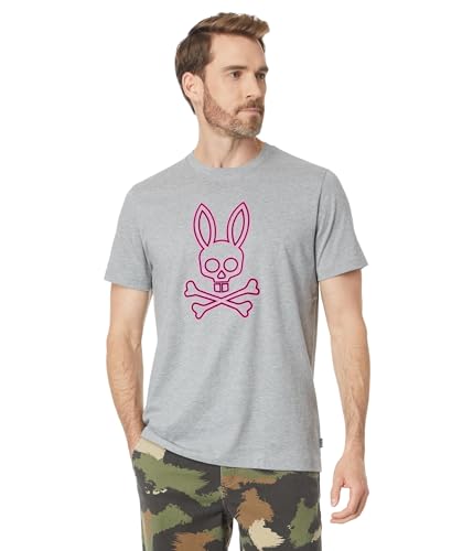 Psycho Bunny Dixon Flocking Graphic Tee Heather Grey LG (US Men's