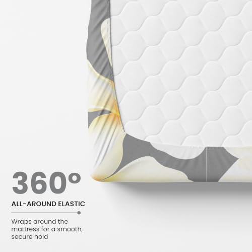 Image of LORETO - A QUALITY LINEN BRAND 144 TC 100% Pure Cotton Single Fitted Bedsheet with 1 Pillow Cover for 72 x 36 Inch Mattress, All-Around Elastic, 8 Inch Deep Pocket, Storm Grey & Celery White Flower