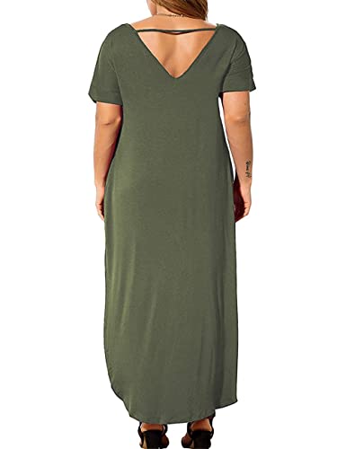 Kancystore Women's Plus Size Dresses Summer Casual Loose Pocket Short Sleeve Slits Long Maxi Dress XL-5X