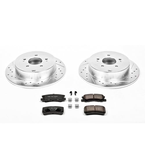 Image of PowerStop Rear Brake Kit for Mitsubishi Endeavor 2004-08 | Mitsubishi Endeavor 2010-11 - Drilled and Slotted Disc Rotors with Carbon-Fiber Ceramic Brake Pads Replacement, K5260