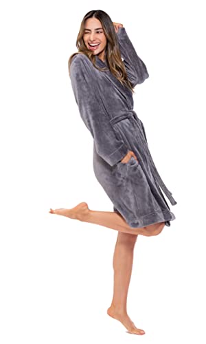 Turquaz Robes For Women, Womens Fleece Shawl Collar Soft Plush Knee Length Spa Robe4