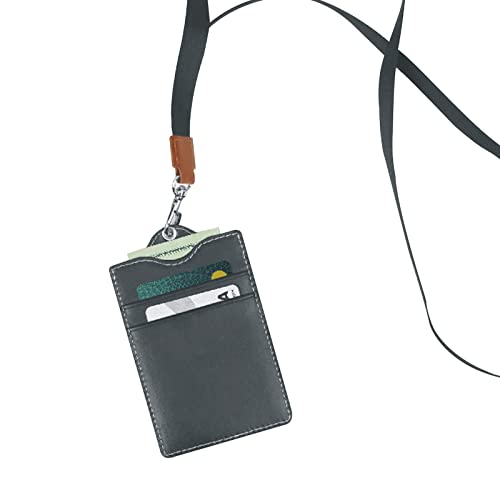 Wouveky With Lanyard Badge Holder, Vertical Removable Neck Lanyard Leather Id Card Holder With 2 Credit Card Slots 1 Clear Id Window, A Working Id Card Holder For Money And Key Pocket (Black-1) #TOP5