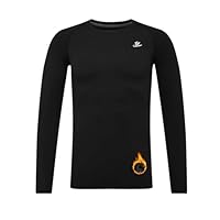 DEVOROPA Youth Boys Compression Thermal Shirt Long Sleeve Fleece Baselayer Soccer Baseball Undershirt Black M