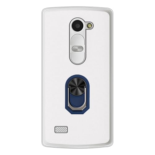 UOGNADGD Flexible Case + Ring Holder Compatible with LG Leon Phone Shockproof Cover & Magnetic Mecha Style Finger Grip Kickstand (White+BlueRing)