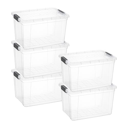 Image of Superio 26.5 Quart Clear Plastic Storage Boxes with Lids, Stackable Organizer Containers, BPA-Free Storage Bins for Home, Office, School & Dorm, 5 Pack