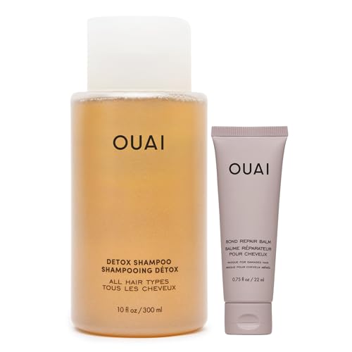 Image of OUAI Detox Shampoo & Bond Repair Balm Set - Full Size Clarifying Shampoo + In-Shower Bond Repair Hair Mask Duo - Wash Day Reset Kit for Build Up, Dry & Damaged Hair - Sulfate-Free, Color Safe