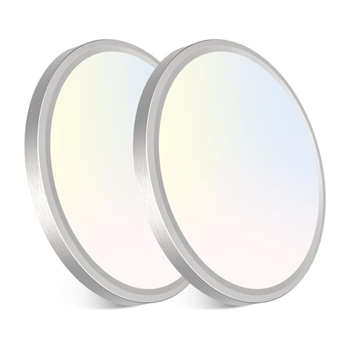 Image of libtit 7 Inch Nickel Brushed Flush Mount Ceiling Light, 15W Ceiling Light Fixture,3000K /4000K /6500K Color Selectable,Ultra-Thin Round Ceiling Lighting Fixture for Bedroom Kitchen Pantry, 2 Pack