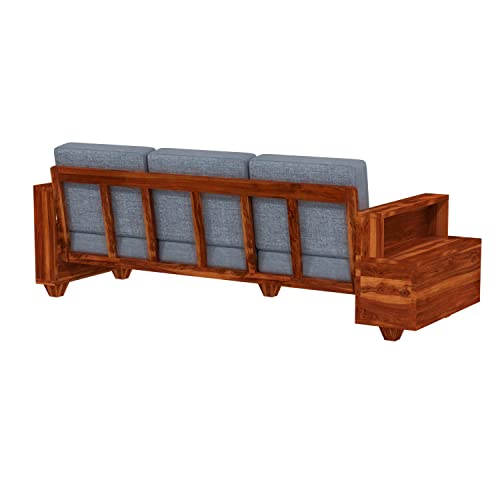 Image of Sheesham Wood 3 Seater Sofa | 3 Seater Sofa with 2 Drawer Storage | Wooden Sofa Set Furniture for Living Room Home Office (3 Seater,Honey Finish)