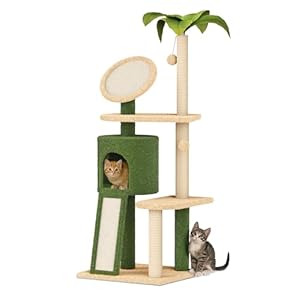 50″ Cat Tree Tower Condo for Indoor Cats with Green Leaves,Cute Cat Tall Tower w/Multi-Level Cat Scratching Post, Hammock, Dangling Ball, Stand House Condo Funny Toys Kittens Pet Play House-Green