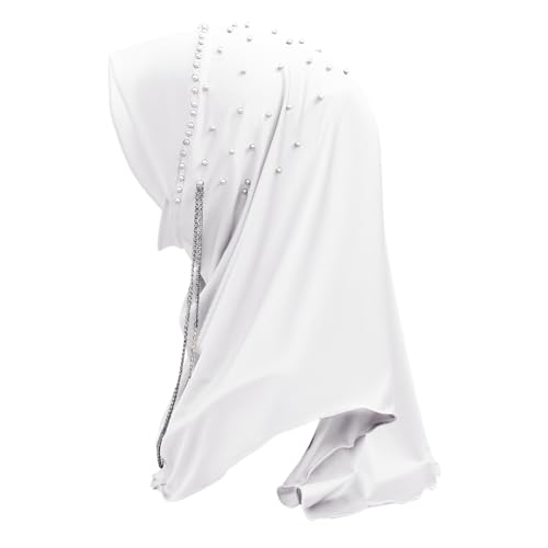 TINAYAUE Adult Muslim Hijab Women’s Ice Silk Soft Islamic Head Wrap Scarf Shawl Hijab Bead Flower Necklace Instant Turbans4