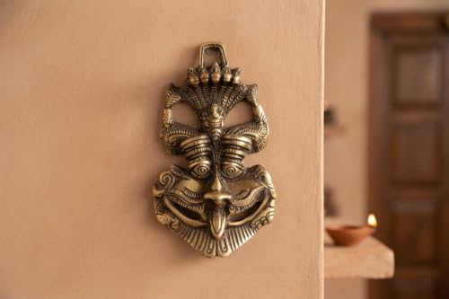 Image of KridayKraft Metal Nazar Battu with Naag Ganesha for Evil Eye Protection and Nazar Suraksha (Bad Eye), Suraksha Kawach Mask (Grey,11 x 11.4 cm)