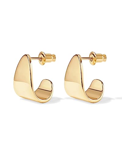 PAVOI 14K Gold Plated 925 Sterling Silver Posts Chunky Hoop Earrings | Statement Huggie Hoops for Women | Lightweight Yellow Gold Dome Earrings3