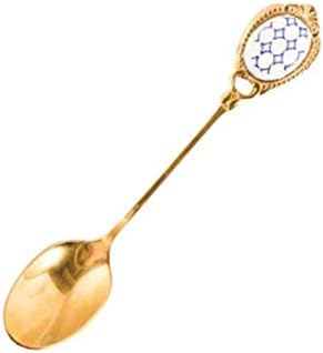 Spoons Stainless Steel Golden Tea Spoon is Suitable for Coffee Shop Ice Cream Coffee Spoon Teaspoon Dessert Cake Spoon Tableware Inlaid Ceramic Handle Size: 13.2cm (Color : D) (Blue)