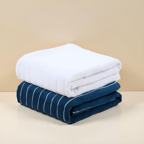 Thirsty Towel by Doctor Towels, Premium Cotton Bath Towel, Super Soft Terry Towels, Quick Dry Towels for Bath Large Size, Nova Stripe Bath Towels for Men and Women (Pack of 2 - Blue, White)