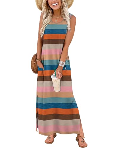 Image of WIHOLL Maxi Dress Summer Dresses 2026 Beach Vacation Clothes Sleeveless Sundresses with Pockets Boho S-3XL