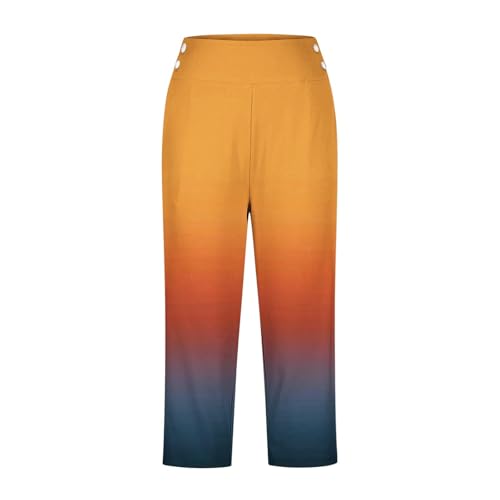 Womens Capri Pants for Summer Printed Gradient Color Fashion 2025 Trousers Loose Fashion Button Capris with Pockets3