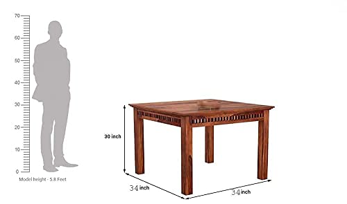 Image of Solid Sheesham Wood 4 Seater Dining Table Set with Cushioned Chairs for Dining Room | Living Room | Home & Office | Hotels Restaurant & Cafe (4 Seater, C-Honey)
