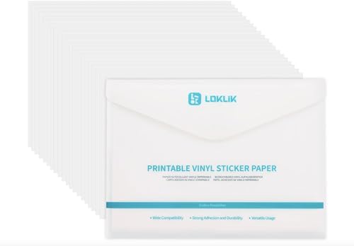 Selbstklebendes Vinylpapier, matt, bedruckbar, LOKLIK A4, für kreative Drucke und verschiedene Anwendungen – Packung mit 20 Blatt